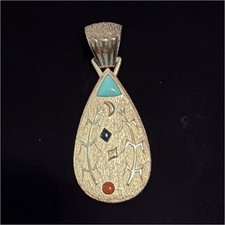 Vintage Andrew Redhorse Pendant Sterling Silver 14k Tufa Cast Native American picture