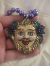 Vintage 2000 Souvenir Bacchus G Wine Krewe Mardi Gras Bead Pendant Necklace NOLA picture