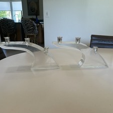 Vtg MCM Lucite & Chrome  6 Taper  Monumental Candleholders WOW picture
