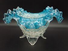 Victorian Antique Bohemian Blue Opal Mica Spangle Art Glass Bowl Applied Base picture