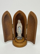 Vintage Anri VIRGIN MARY Carved Wood Altar Bullet Shrine 5.3” Made in ITALY picture