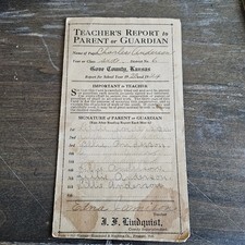 ANTIQUE 1924 TEACHER'S REPORT TO PARENT STUDENT REPORT CARD GOVE COUNTY KANSAS picture
