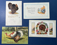 Mixture 4 Thanksgiving Antique Postcards. EMB, Gold. Turkeys. Fall Foliage picture