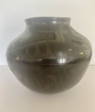 Vintage Mata Ortiz Black-on-Black Pottery Jar Mexico Artist Signed Amalia Mora  picture