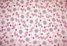 New light PINK black dots FLORAL FABRIC  100% COTTON  1/2 yd picture
