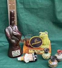 VTG Plastic Middle Finger Funny Frog Souvenir Shot Glass Boeing Clay Pots Lot picture