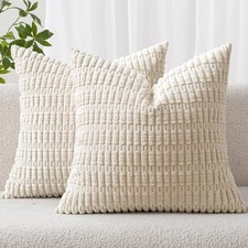Cream White Corduroy Throw Pillow Covers 18x18 - MIULEE Boho 2-Pack Soft picture