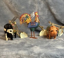 Jim Shore Heartwood Creek Barnyard Friends Ornament Set Cow Rooster Pig Folk Art picture