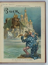 Photo:Russia Moscow 1912 Puck Cover Uncle Sam Jewish Man Bear Cartoon picture