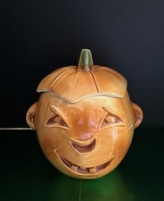 Rare McCoy Pottery Jack o' Lantern Cookie Jar Lid 1950's MCM Carved Pumpkin picture