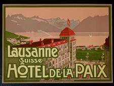 Antique LAUSANNE Suisse Hotel De La Paix Luggage Label UNUSED Trüb & Cie NM picture