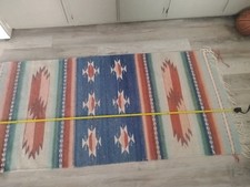Vintage Handwoven Wool Southwestern Zapotec Style Rug 39x80 picture