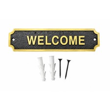 WELCOME Brass Door Sign Black Entrance Plaque House Home 22x5cm Screw Fix picture