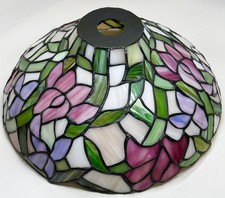 VTG “Dale Tiffany” Stained Glass Lamp Shade Multicolored Floral / Vines 13.5”W picture