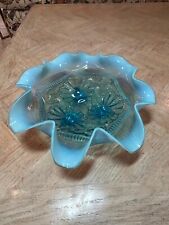 VINTAGE EAPG BLUE OPALESCENT FOOTED BOWL - FANS & SWIRLS - NORTHWOOD? picture