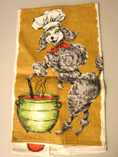 NEW Vintage Linen POODLE CHEF Kitchen Tea Dish Towel Dog Cooking Baking Cute picture