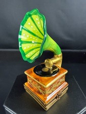 Vintage Limoges Signed Gramophone Peint Main Trinket Box picture