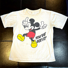 80s Vintage Disney Mickey Mouse White Graphic T-Shirt Adult Unisex S picture