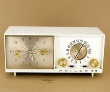 Vintage Philco AM FM Tube Clock Radio White Molded Cabinet Restoration Repair picture