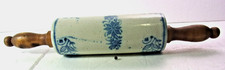 ANT. VTG. BRUSH McCOY BLUE & WHITE WILDFLOWER STONEWARE ROLLING PIN 15