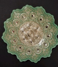 EFE Glass Turkish Bowl Teal Turquoise Genuine Silver Scalloped  9