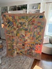 Vintage Scrappy Patchwork Crazy Quilt Cotton Feedsack Primitive Pink Border picture