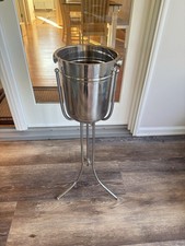 VTG MCM Hollywood Regency Chrome stainless Ice Bucket on Stand  31” Tall picture