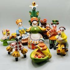 Set of 7 Dymkovo Clay Figurines from Kirov 6 have Circle Cheeks SO FABULOUS picture