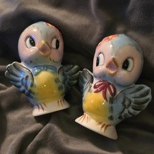 Vtg MCM Lefton Mr&Mrs Bluebird Salt Pepper Shaker 282 Kitsch 50s Japan W/stopper picture