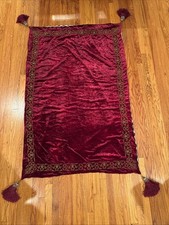 MacKenzie Childs Highbanks Red Velvet Embroidered Throw Or Tablecloth- 2 Sided picture