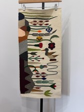 Vintage Boho Bird Woven Carpet Wall Hanging Tapestry Rug Fringe MCM Flower 30x15 picture