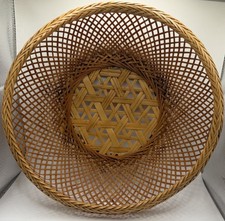 Vintage Woven Basket Round Open Lattice Geometric Weave Boho Decor 9.5” picture