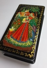 PALEKH 1950s PAPIER-MACHE VINTAGE HANDMADE RUSSIAN RARE BOX ПАЛЕХ SCARLET FLOWER picture