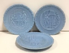 Lot of 3 Vintage FENTON Bicentennial Commemorative Powder Blue Milk Glass Plates picture