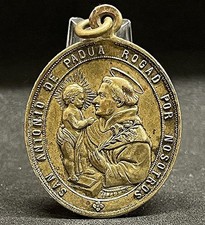 Spain 1890` antique St Anthony of Padua Monstrance, Angels AMAZING bronze medal picture