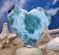325cts Natural Rough Heart Shaped Larimar Slab, Beautiful Pattern & Colour 🌊🐬 picture