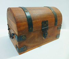 Weathered Wooden Treasure Chest with Rusted Metal Bands & Handles picture