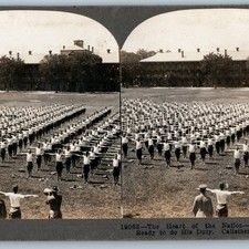 c1900s Army Calisthenics Stereoview Card Physical Training Exercise Military V50 picture