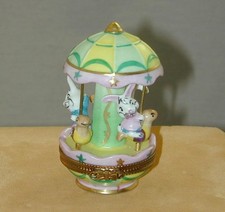 E.C. Versailles Limoges France Peint Main Bunny Rabbit Carousel Porcelain Box #d picture