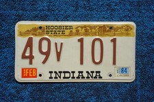 1984 Indiana HOOSIER STATE Vintage license plate # 49 V 101 picture