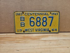 1964 WEST VIRGINIA WV CENTENNIAL 1863-1963 LICENSE PLATE BB 6887 picture
