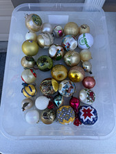 Lot of 32 Vintage Mixed Christmas Ball Ornaments Hallmark Glass Fabric Decor picture