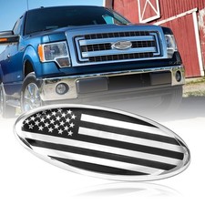 American Flag Grill Badge Silver Ford Oval Emblem 9 Inch Decal Compatible picture