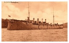 USS Birmingham Navy WWI Light Cruiser C1908 Sepia Postcard AE18 picture