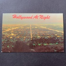 Vintage Postcard Hollywood At Night Aerial View California Collectible Souvenir picture