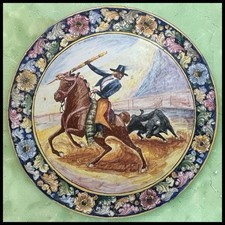VTG 1950s Peruvian Fabrica Ceramica Glazed Terracotta Matador Bull Charger 20