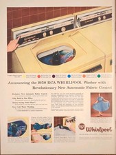 1957 vintage RCA Whirlpool Yellow Washing Machine, Classic 50's Print Ad picture