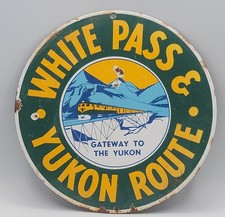Vintage White Pass & Yukon Route Railway Railroad Porcelain Enameled Metal Sign picture