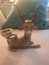 Dhokra Dokra Indian Art Deer Laying Down Candle Stand Holder Brass Metal picture