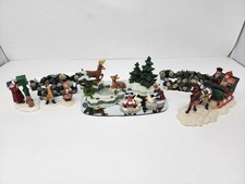 Vintage O'Well Christmas Village Accessory Lot Sleigh Fence Pond Deer Figures picture